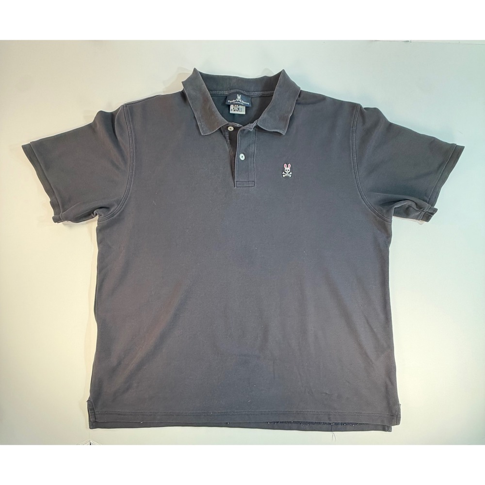 Psycho Bunny Mens Polo Shirt Size 8 XXL Faded Black Short Sleeve Logo